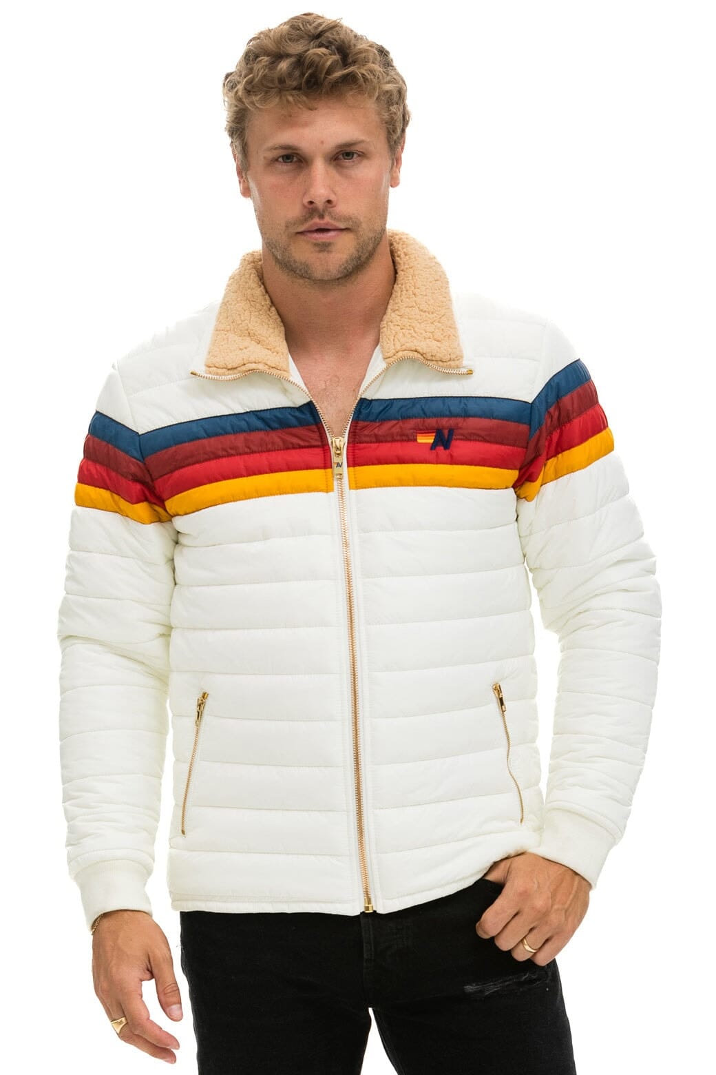 4 STRIPE JACKET - WHITE Men's Outerwear Aviator Nation 