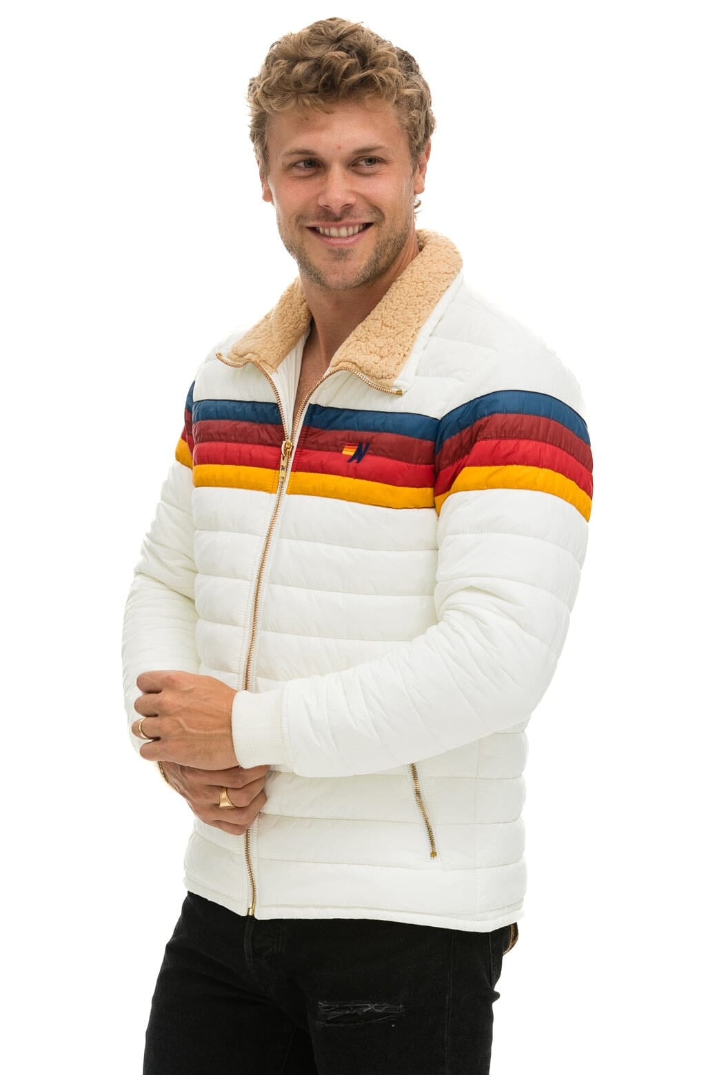 4 STRIPE JACKET - WHITE Men's Outerwear Aviator Nation 