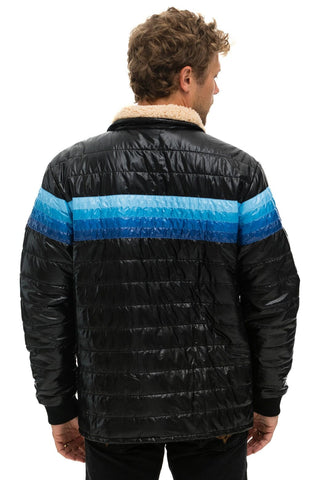 4 STRIPE RAINBOW SLEEVE JACKET - GLOSSY BLACK // BLUE Men's Outerwear Aviator Nation 