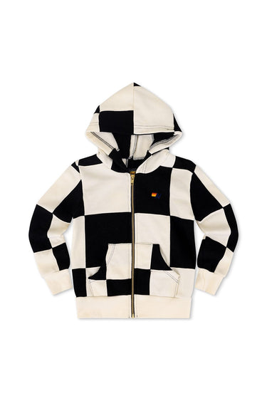 KID'S CHECK QUILTED ZIP HOODIE - VINTAGE WHITE // BLACK