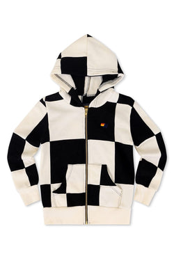 KID'S CHECK QUILTED ZIP HOODIE - VINTAGE WHITE // BLACK