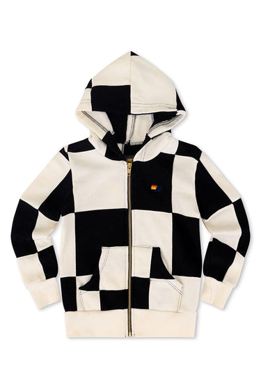 KID'S CHECK QUILTED ZIP HOODIE - VINTAGE WHITE // BLACK