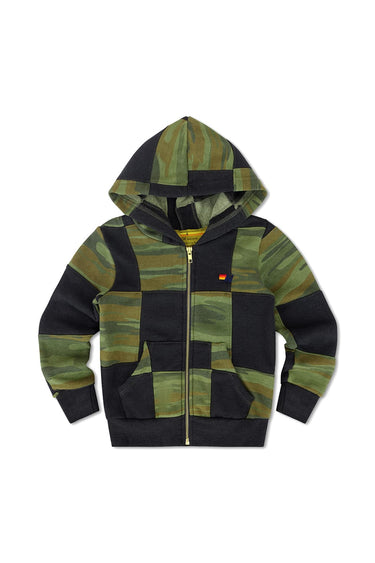 KID'S CHECK QUILTED ZIP HOODIE - SMOKE // CAMO