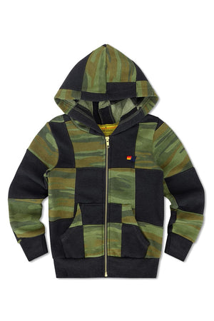 KID'S CHECK QUILTED ZIP HOODIE - SMOKE // CAMO