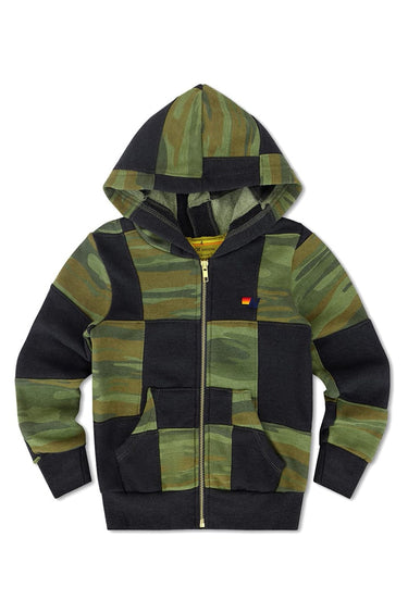 KID'S CHECK QUILTED ZIP HOODIE - SMOKE // CAMO