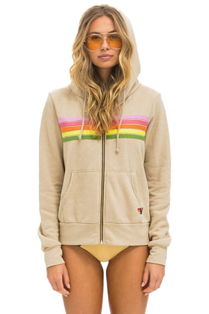 5 STRIPE HOODIE - SAND // PINK // GREEN