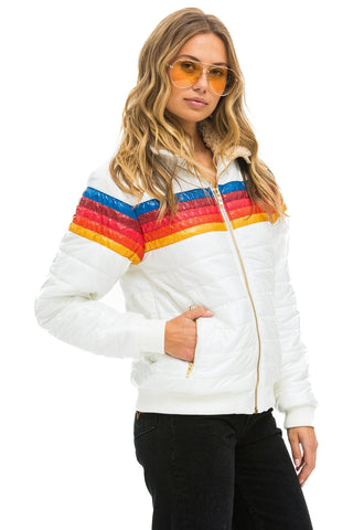 5 STRIPE RAINBOW SLEEVE JACKET - WHITE GLOSSY Women's Outerwear Aviator Nation 