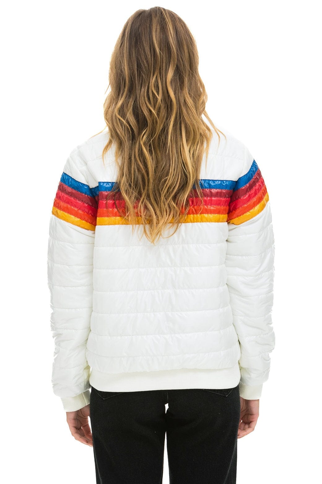 5 STRIPE RAINBOW SLEEVE JACKET - WHITE GLOSSY Women's Outerwear Aviator Nation 