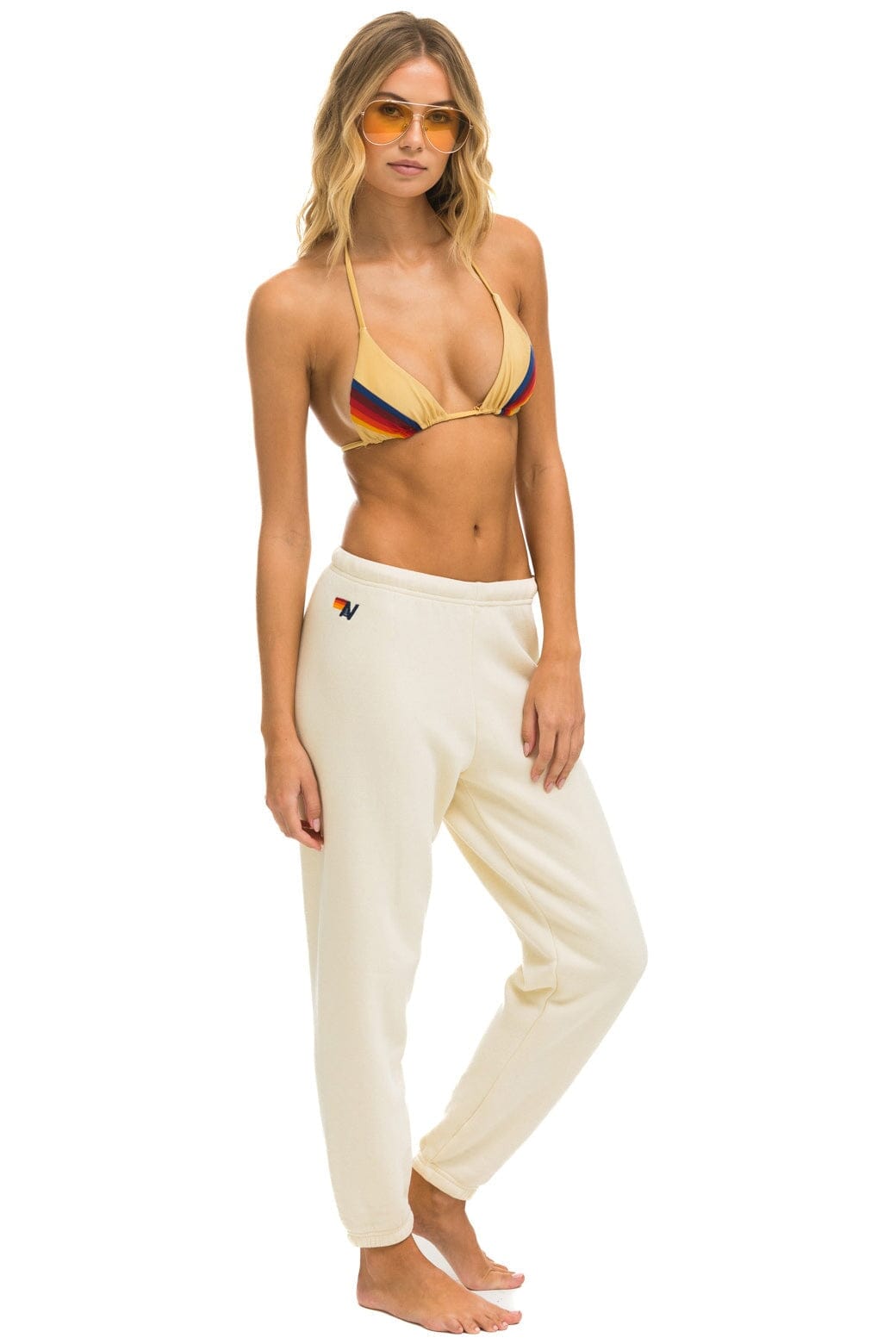 5 Stripe Sweatpants, Vintage White/White Neon main image 1