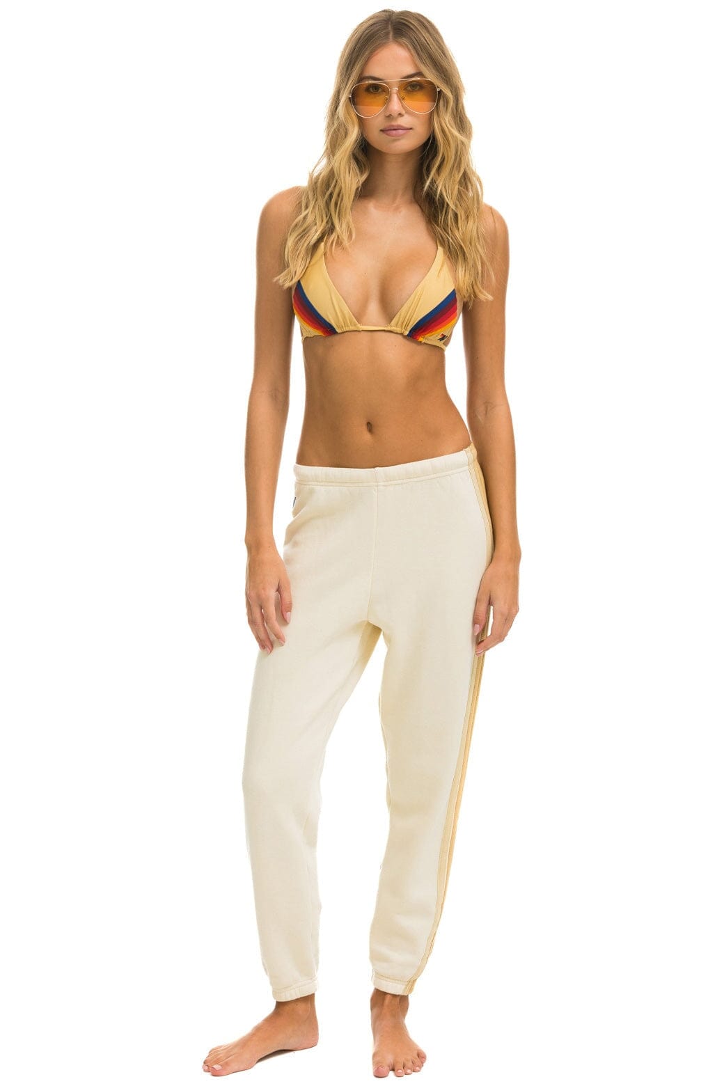 5 STRIPE SWEATPANTS - VINTAGE WHITE // SAND Women's Sweatpants Aviator Nation 