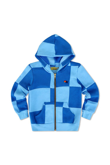 KID'S CHECK QUILTED ZIP HOODIE - SKY // ADVENTURE BLUE