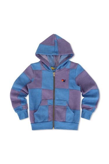KID'S CHECK QUILTED ZIP HOODIE - LAVENDER // OCEAN