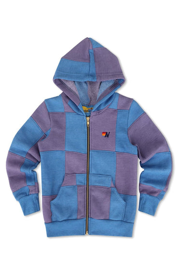 KID'S CHECK QUILTED ZIP HOODIE - LAVENDER // OCEAN