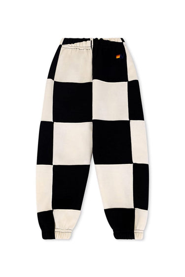 KID'S CHECK QUILTED SWEATPANTS -BLACK // WHITE