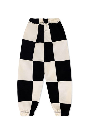 KID'S CHECK QUILTED SWEATPANTS -BLACK // WHITE