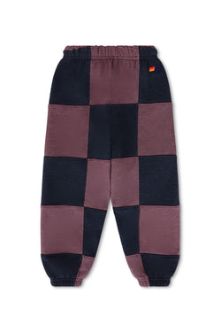 KID'S CHECK QUILTED SWEATPANTS - CHARCOAL // MOCHA