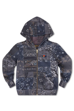 KID'S BANDANA QUILTED ZIP HOODIE - CHARCOAL