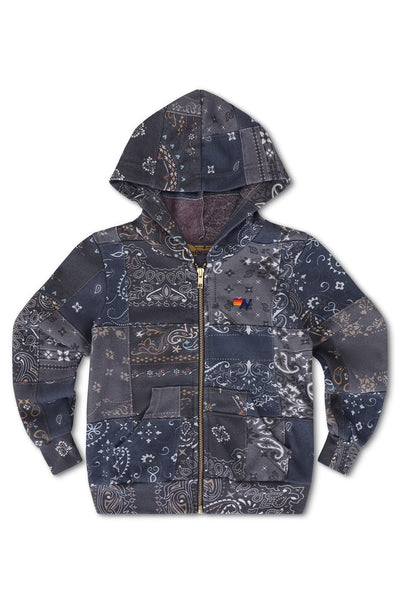 Kids Bandana Quilted Zip Hoodie Charcoal | Aviator Nation