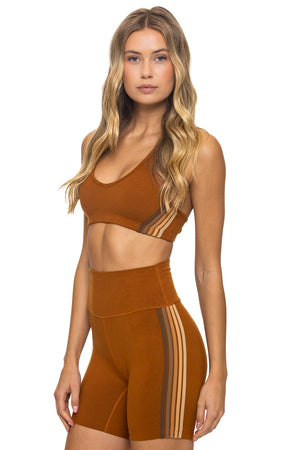 WOMEN'S 5 STRIPE SPORTS BRA - CINNAMON // ESPRESSO