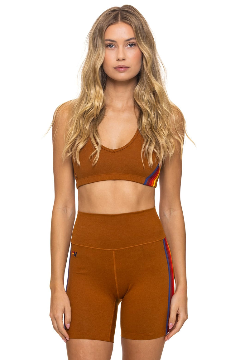 WOMEN'S 5 STRIPE SPORTS BRA - CINNAMON // RAINBOW