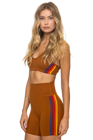 WOMEN'S 5 STRIPE SPORTS BRA - CINNAMON // RAINBOW