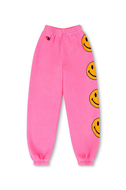KID'S SMILEY 2 SWEATPANTS - NEON PINK