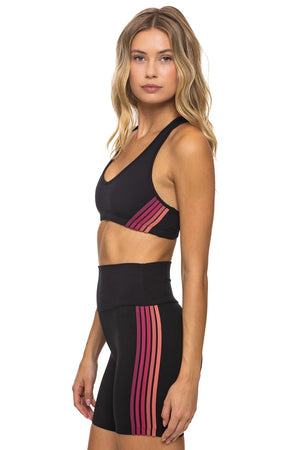 WOMEN'S 5 STRIPE SPORTS BRA - BLACK // BERRY