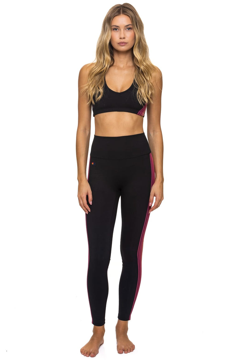 FULL LENGTH HI-RISE 5 STRIPE LEGGINGS - BLACK // BERRY