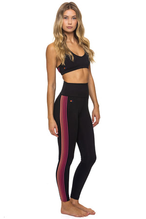 FULL LENGTH HI-RISE 5 STRIPE LEGGINGS - BLACK // BERRY