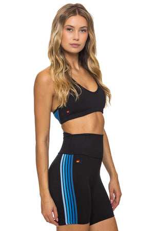 5 STRIPE 5 INCH HI-RISE BIKER SHORT - BLACK // BLUE