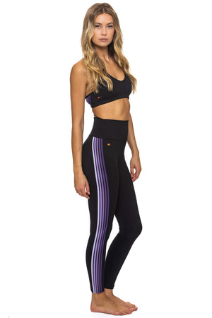 FULL LENGTH HI-RISE 5 STRIPE LEGGINGS - BLACK // GRAPE