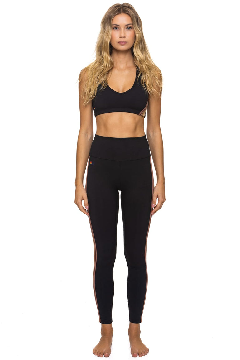 FULL LENGTH HI-RISE 5 STRIPE LEGGINGS - BLACK // MOCHA