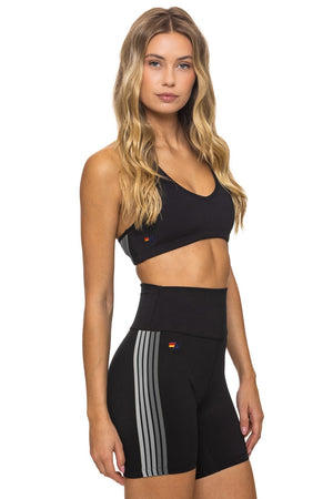 5 STRIPE 5 INCH HI-RISE BIKER SHORT - BLACK // SMOKE