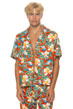 UNISEX COTTON LUXE POPLIN RESORT SHIRT - RED // KAUAI