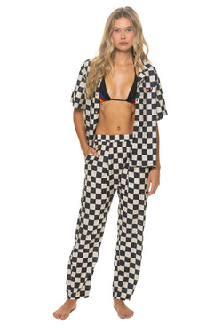 UNISEX COTTON LUXE POPLIN RELAXED PANT - VINTAGE BLACK // CHECKERED