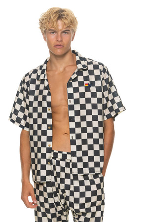 UNISEX COTTON LUXE POPLIN RESORT SHIRT - VINTAGE BLACK // CHECKERED