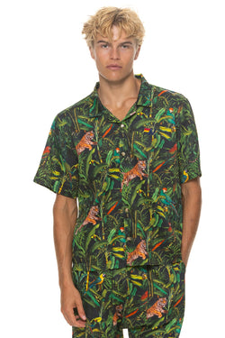 UNISEX COTTON LUXE POPLIN RESORT SHIRT - VINTAGE BLACK // JUNGLE