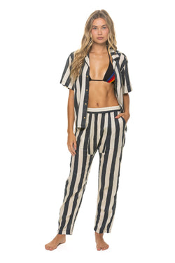 UNISEX COTTON LUXE POPLIN RELAXED PANT - VINTAGE BLACK // STRIPE