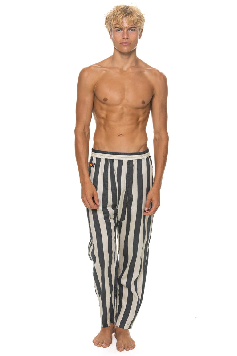 UNISEX COTTON LUXE POPLIN RELAXED PANT - VINTAGE BLACK // STRIPE