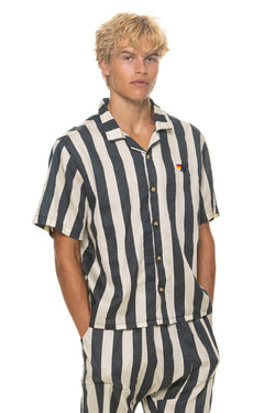 UNISEX COTTON LUXE POPLIN RESORT SHIRT - VINTAGE BLACK // STRIPE