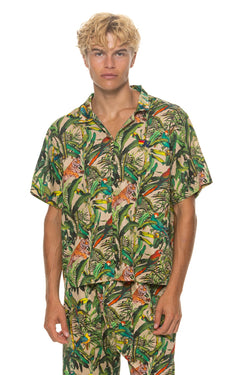 UNISEX COTTON LUXE POPLIN RESORT SHIRT - VINTAGE WHITE // JUNGLE