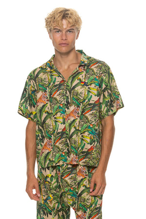 UNISEX COTTON LUXE POPLIN RESORT SHIRT - VINTAGE WHITE // JUNGLE