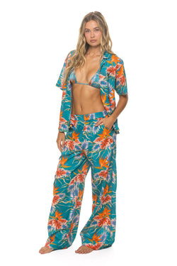 WOMEN'S COTTON LUXE POPLIN WIDE LEG PANT - BLUE // HAWAII