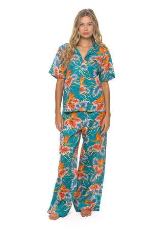 WOMEN'S COTTON LUXE POPLIN WIDE LEG PANT - BLUE // HAWAII