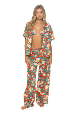 WOMEN'S COTTON LUXE POPLIN WIDE LEG PANT - RED // KAUAI