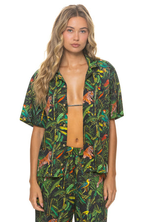 COTTON LUXE UNISEX RESORT SHIRT - VINTAGE BLACK // JUNGLE
