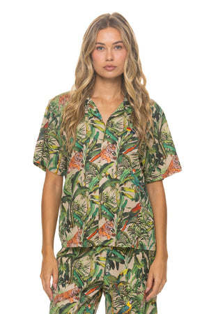 COTTON LUXE UNISEX RESORT SHIRT - VINTAGE WHITE // JUNGLE