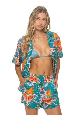 WOMEN'S COTTON LUXE POPLIN SHORT - BLUE // HAWAII