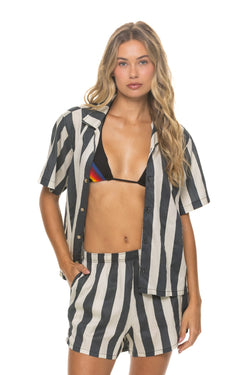 WOMEN'S COTTON LUXE POPLIN SHORT - VINTAGE BLACK // STRIPE