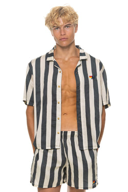 MEN'S COTTON LUXE POPLIN RELAXED SHORT - VINTAGE BLACK // STRIPE